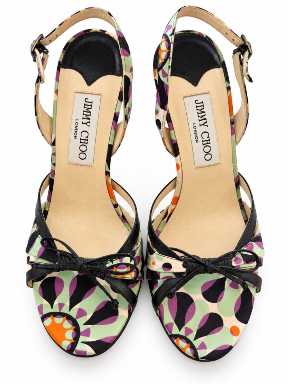 Vintage Jimmy Choo Floral Satin Bow Slingback Heels Size 7 Y2K